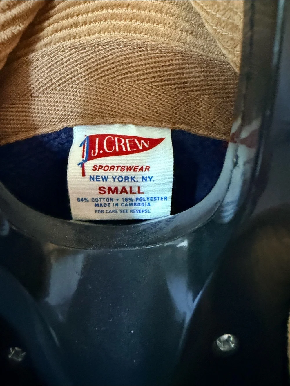 J. Crew Navy and Tan Corduroy-Trim Pullover
